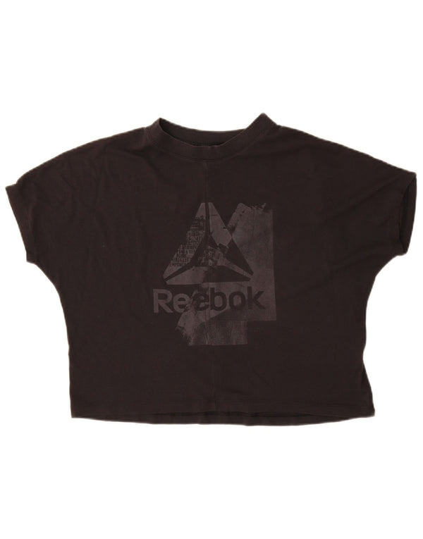 Женская укороченная футболка оверсайз с рисунком Reebok, британский размер 8/10, маленький черный хлопок