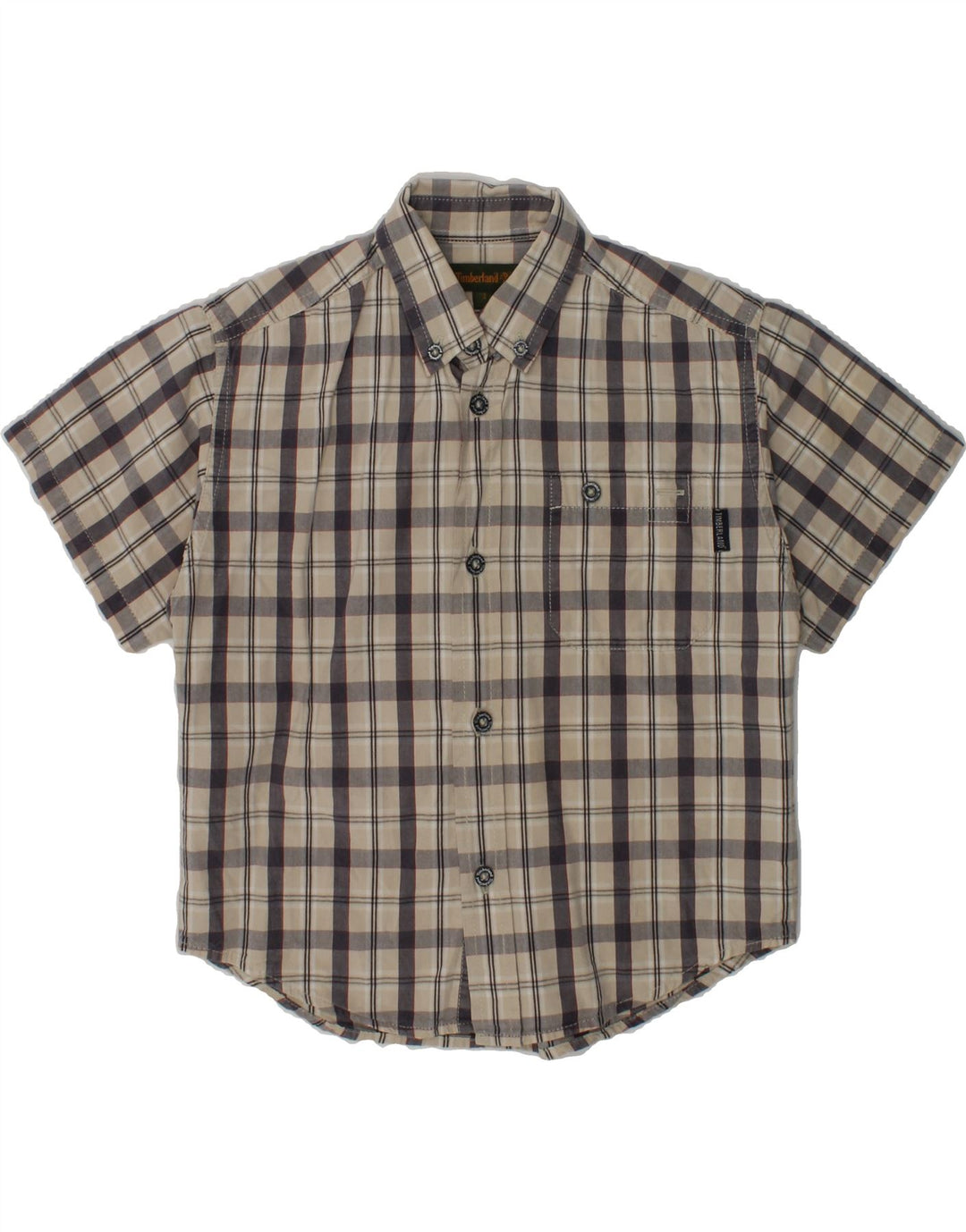 TIMBERLAND Boys Short Sleeve Shirt 3-4 Years Beige Check Cotton | Vintage Timberland | Thrift | Second-Hand Timberland | Used Clothing | Messina Hembry 