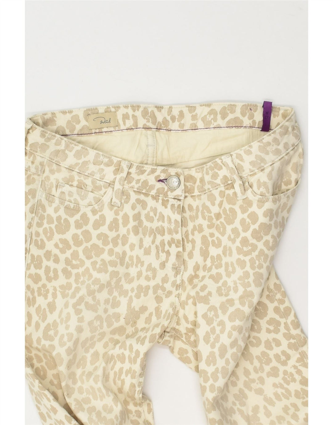 VINTAGE Womens Slim Casual Trousers W27 L27 Beige Animal Print Cotton | Vintage Vintage | Thrift | Second-Hand Vintage | Used Clothing | Messina Hembry 