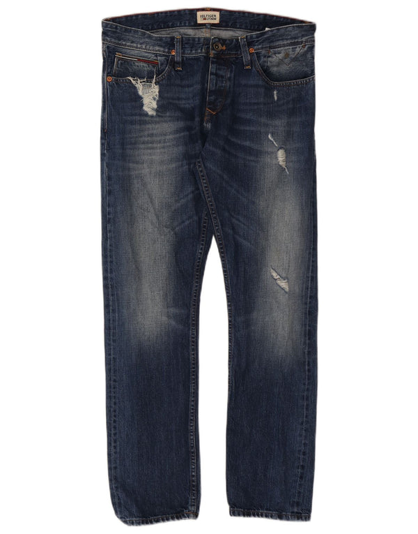 Tommy Hilfiger Мужские потертые прямые джинсы W32 L30 Темно-синий хлопок