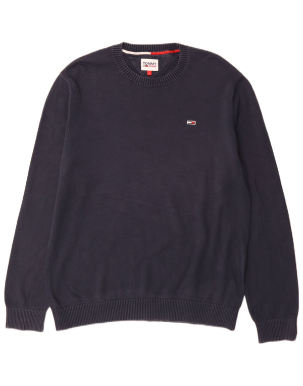 Мужской джемпер с круглым вырезом Tommy Hilfiger, большой темно-синий хлопковый свитер