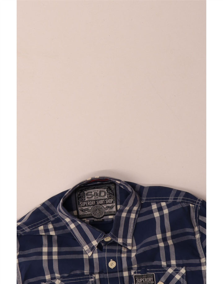 SUPERDRY Мужская рубашка среднего синего цвета в клетку из хлопка