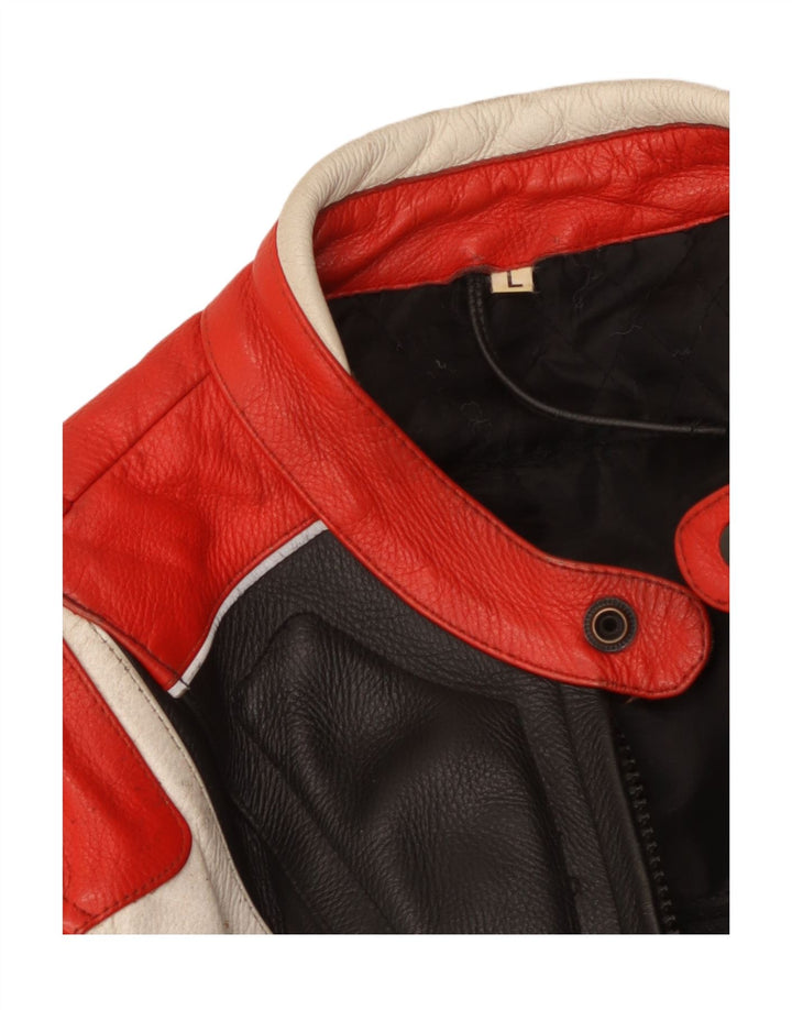 Винтажная мужская кожаная куртка Racer UK 40, большая разноцветная с цветными блоками