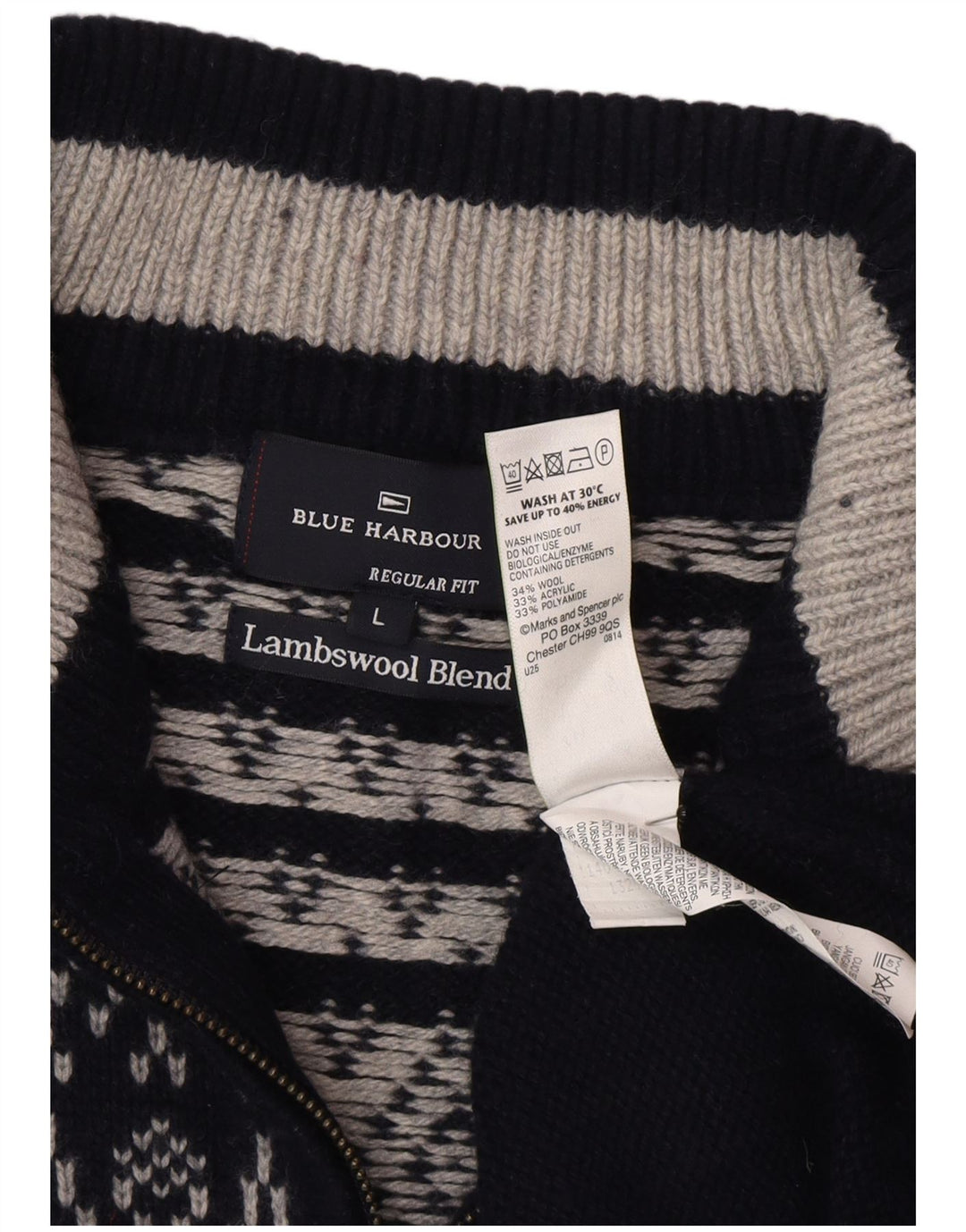 Мужской синий джемпер с воротником на молнии Marks & Spencer, большой темно-синий
