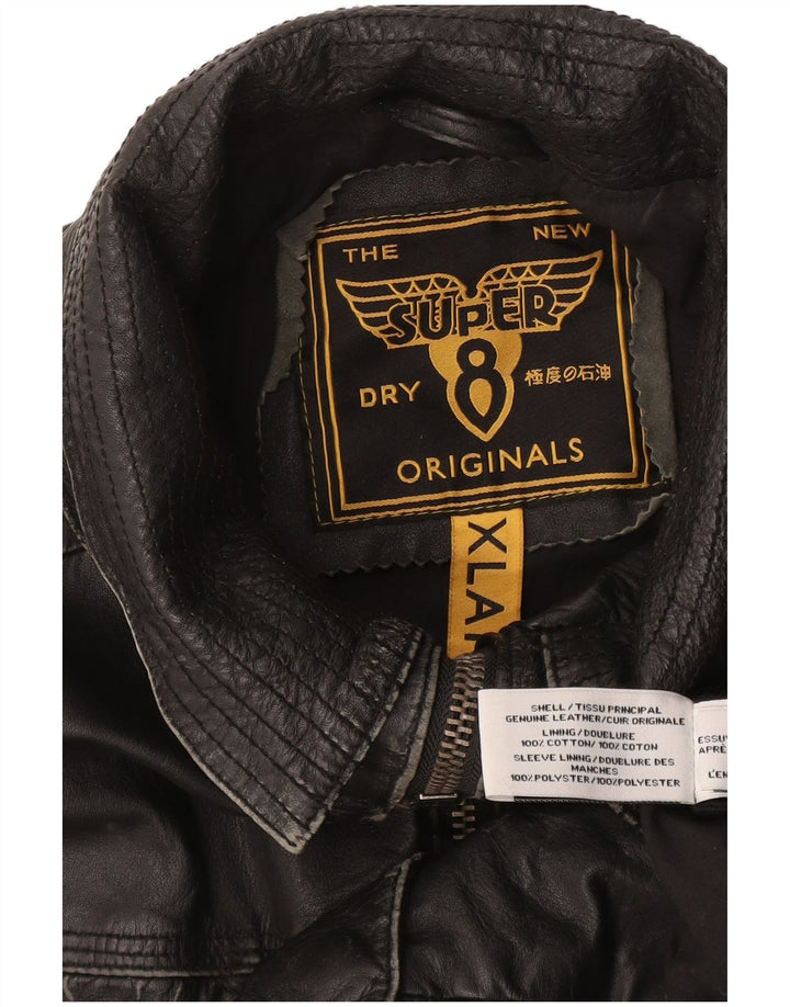 Мужская кожаная куртка Superdry UK 42 XL черная кожа