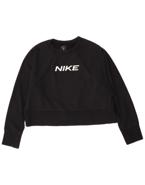 Женский укороченный свитшот с графическим рисунком Nike UK 14, средний черный, хлопковый