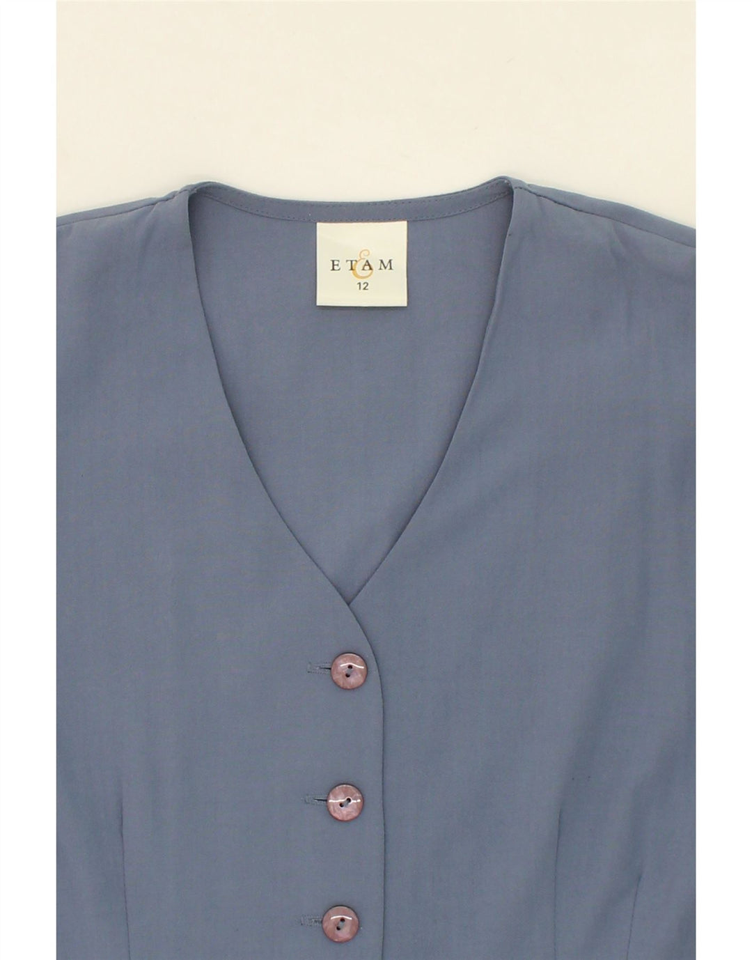 ETAM Womens Longline 7 button Blazer Jacket UK 12 Medium Blue Polyester Vintage Etam and Second-Hand Etam from Messina Hembry 