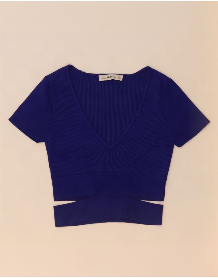Женский укороченный топ Zara UK 8, маленький синий, вискоза