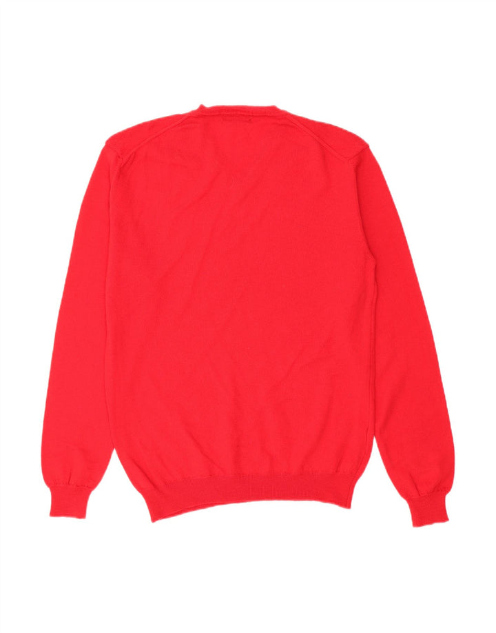 CALVIN KLEIN Mens V-Neck Jumper Sweater Small Red Wool