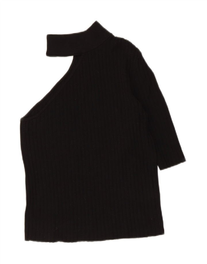 ZARA Womens One Shoulder Top UK 12 Medium Black Nylon