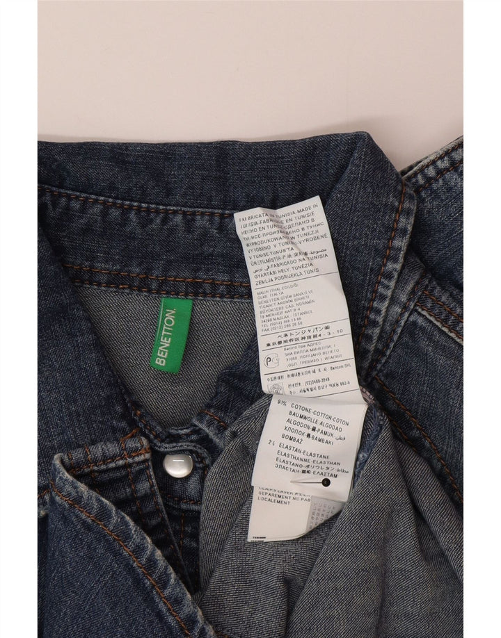 Женская джинсовая рубашка Benetton UK 12, хлопок среднего синего цвета