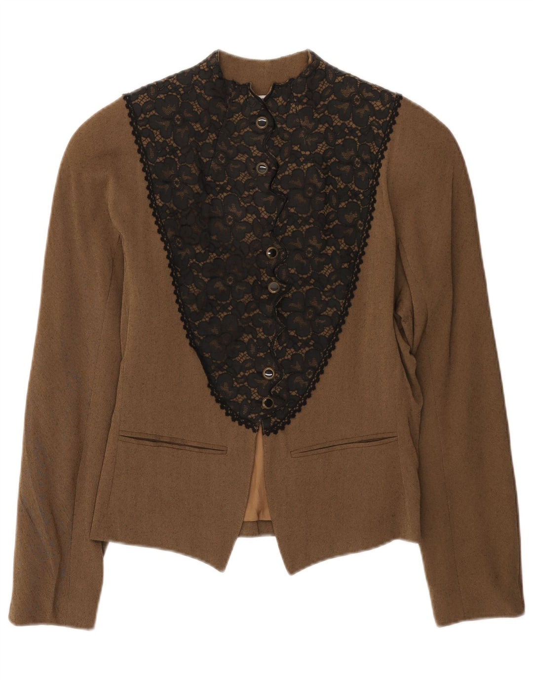 Винтажный женский пиджак на 6 пуговицах IT 42, средний коричневый цветочный вискоза