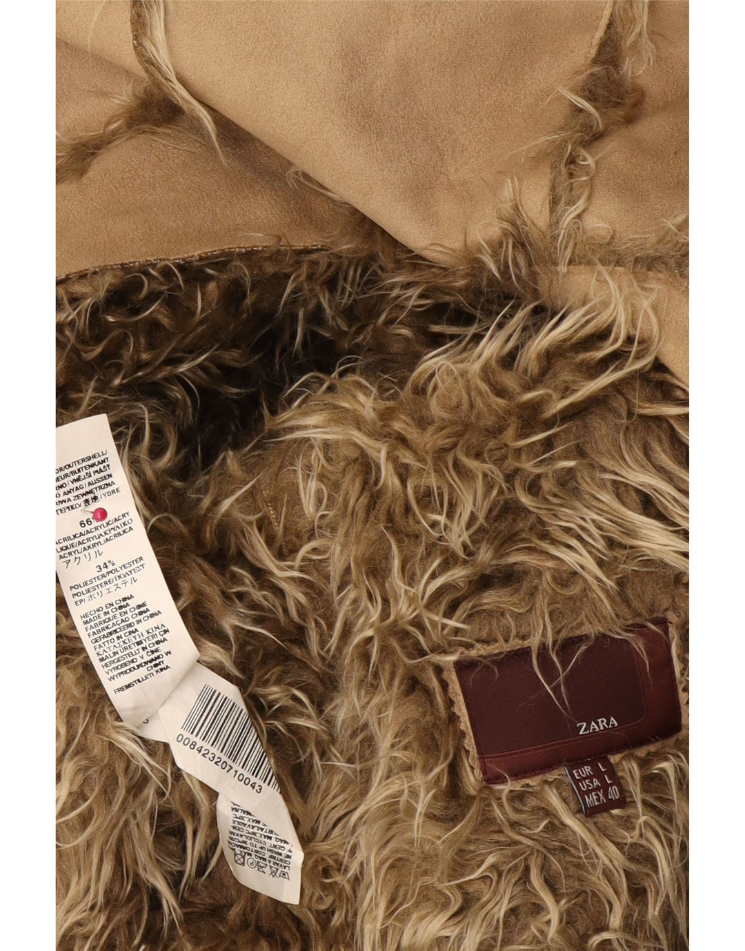 Женская куртка-шерпа Zara UK 16, большая, бежевый акрил