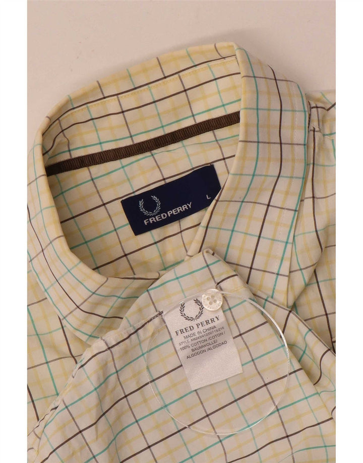 Мужская рубашка с коротким рукавом Fred Perry, большая белая клетка, хлопок