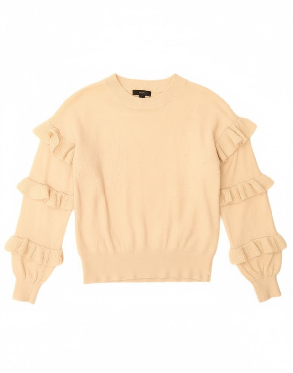 Женский джемпер с оборками и круглым вырезом J. Crew, Великобритания, 6 XS, бежевый, шерсть