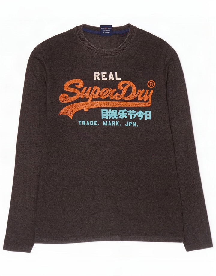 Superdry Мужской топ с рисунком, длинный рукав, средний серый хлопок