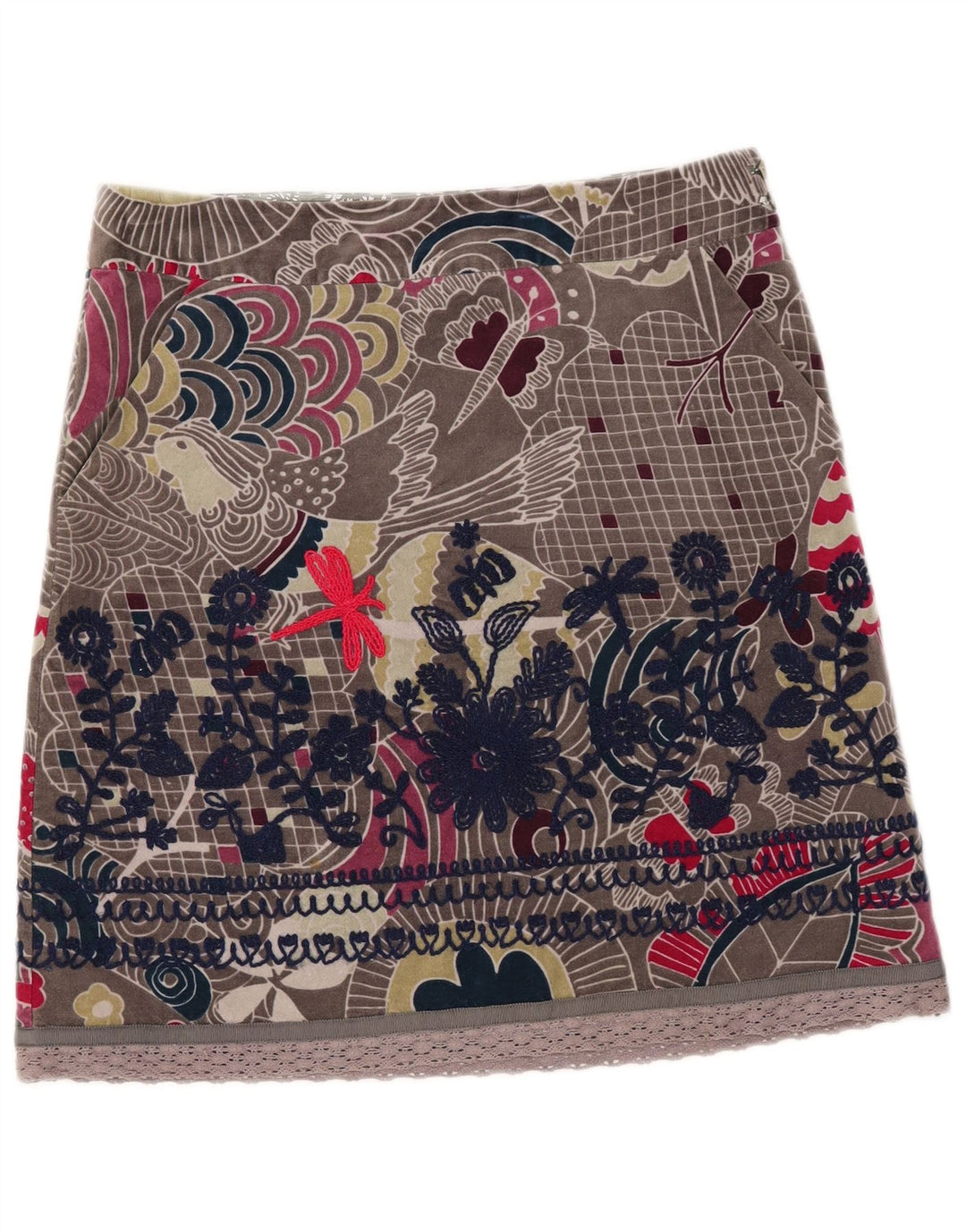 Женская бархатная мини-юбка White Stuff UK 12 Medium W33 Серый хлопок с цветочным принтом