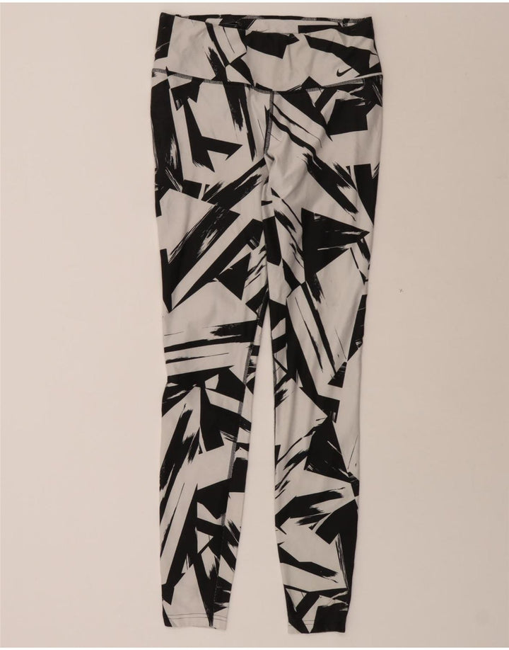 NIKE Womens Dri Fit Leggings UK 14 Medium  Black Geometric Polyester Vintage Nike and Second-Hand Nike from Messina Hembry 
