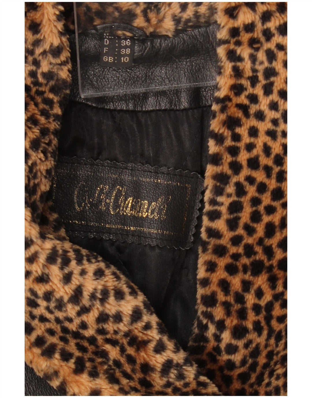 ВИНТАЖНОЕ женское кожаное пальто оверсайз UK 10 маленькое черное с животным принтом