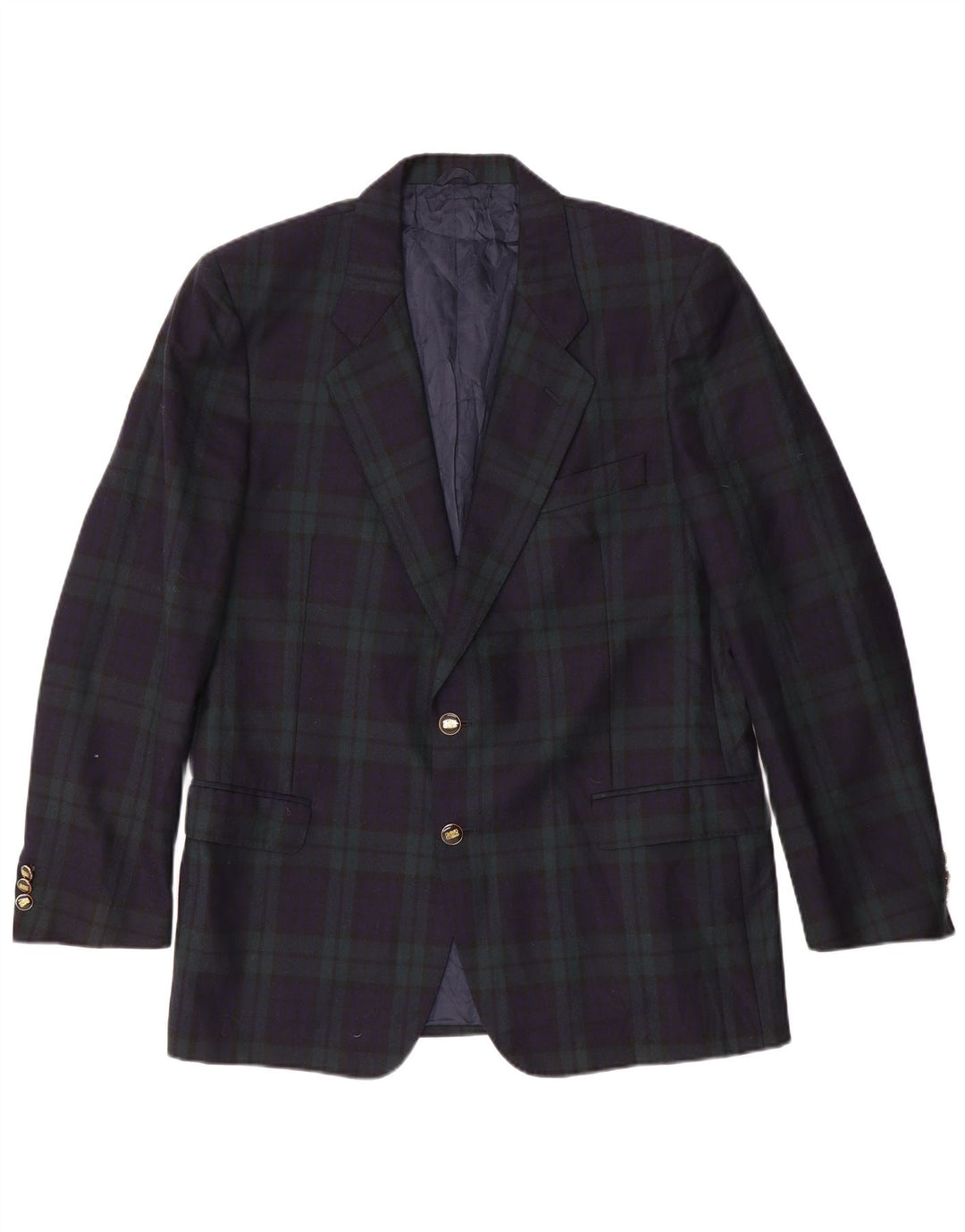 Винтажный мужской пиджак на 2 пуговицах IT 54 2XL Темно-синий клетчатый шерстяной пиджак