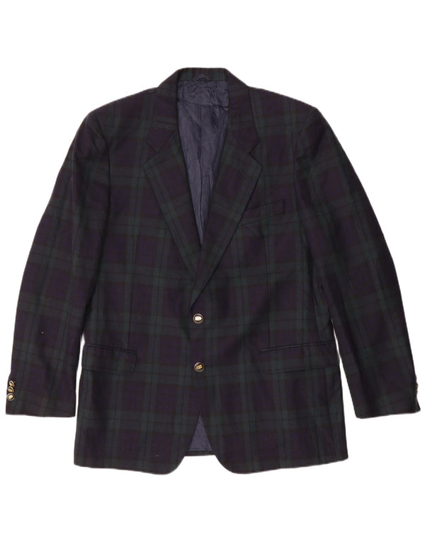Винтажный мужской пиджак на 2 пуговицах IT 54 2XL Темно-синий клетчатый шерстяной пиджак