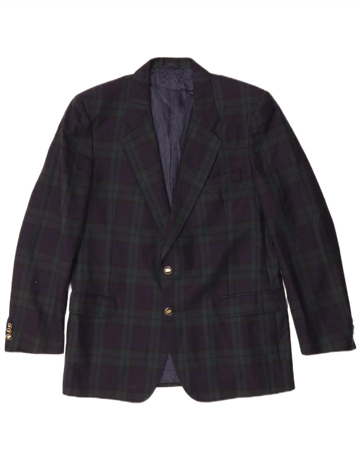 Винтажный мужской пиджак на 2 пуговицах IT 54 2XL Темно-синий клетчатый шерстяной пиджак