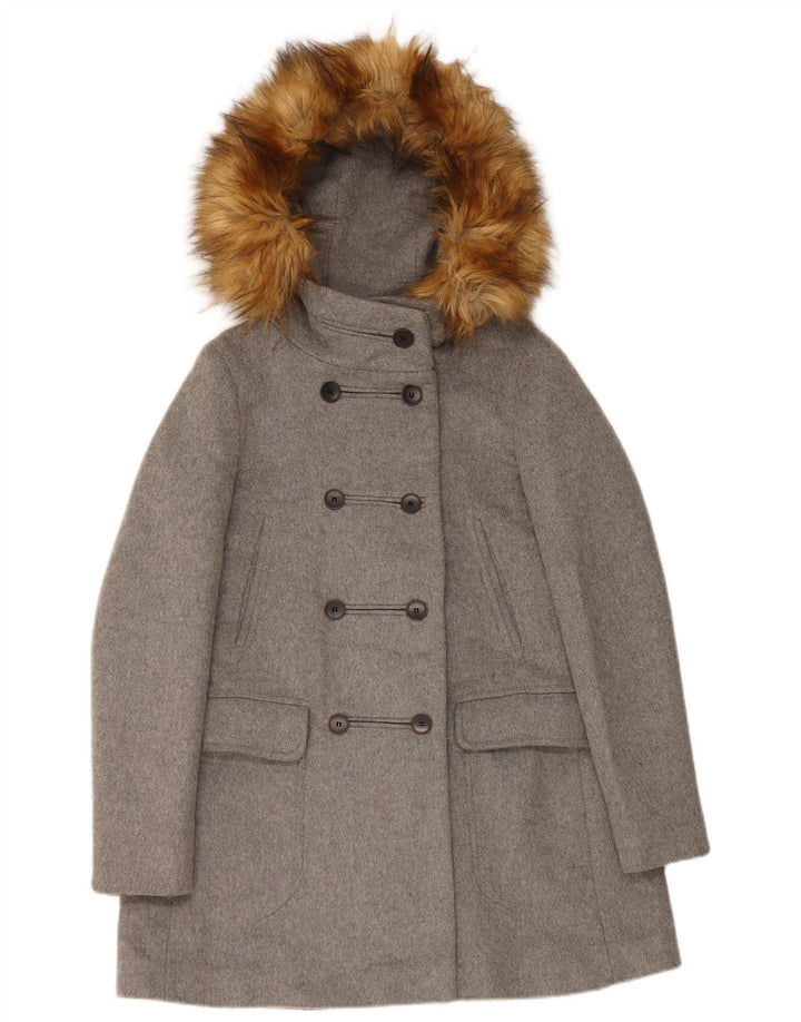 Zara Женское двубортное пальто с капюшоном UK 6 XS Серое