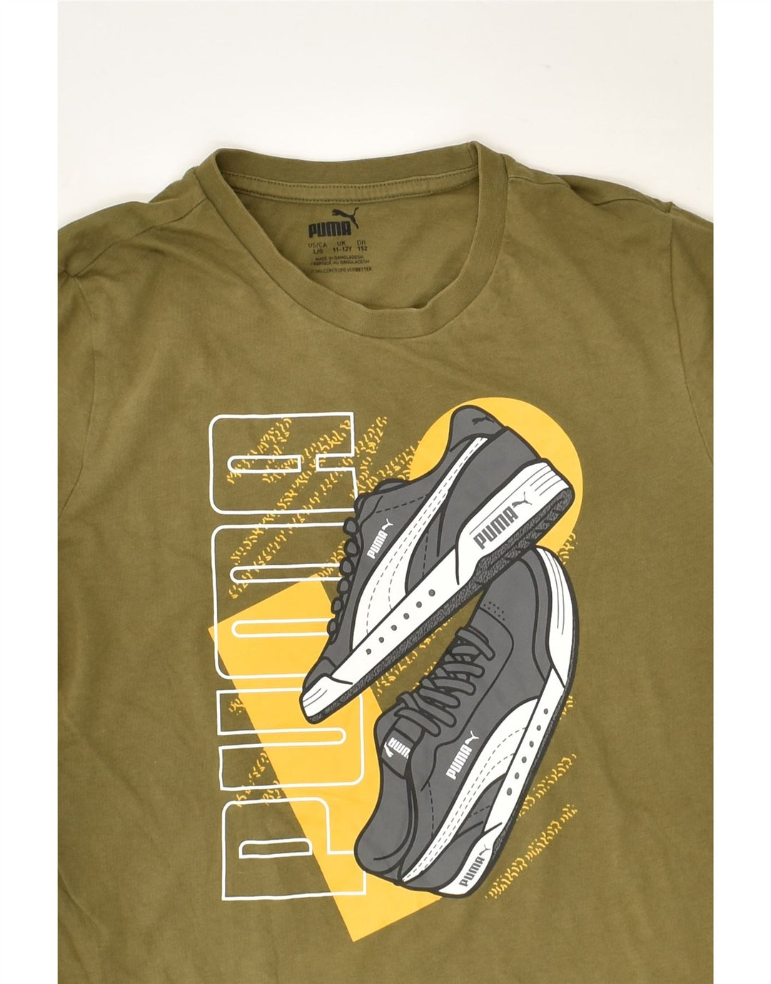 PUMA Boys Graphic T-Shirt Top 11-12 Years Khaki Cotton | Vintage Puma | Thrift | Second-Hand Puma | Used Clothing | Messina Hembry 