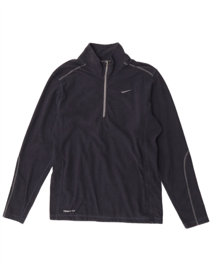 Мужской флисовый джемпер с воротником на молнии Nike Therma-Fit среднего размера, темно-синий, полиэстер