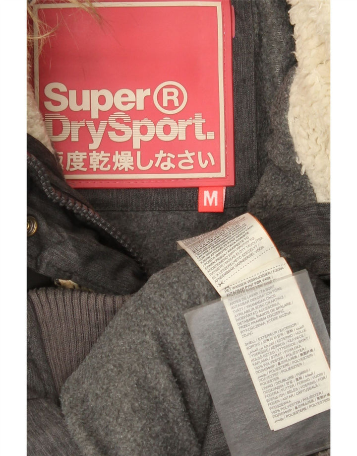 Женская утепленная куртка с капюшоном Superdry UK 12, полиэстер среднего серого цвета