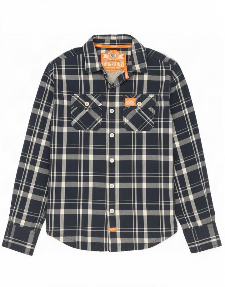 Мужская рубашка Superdry среднего размера, темно-синяя клетка, хлопок