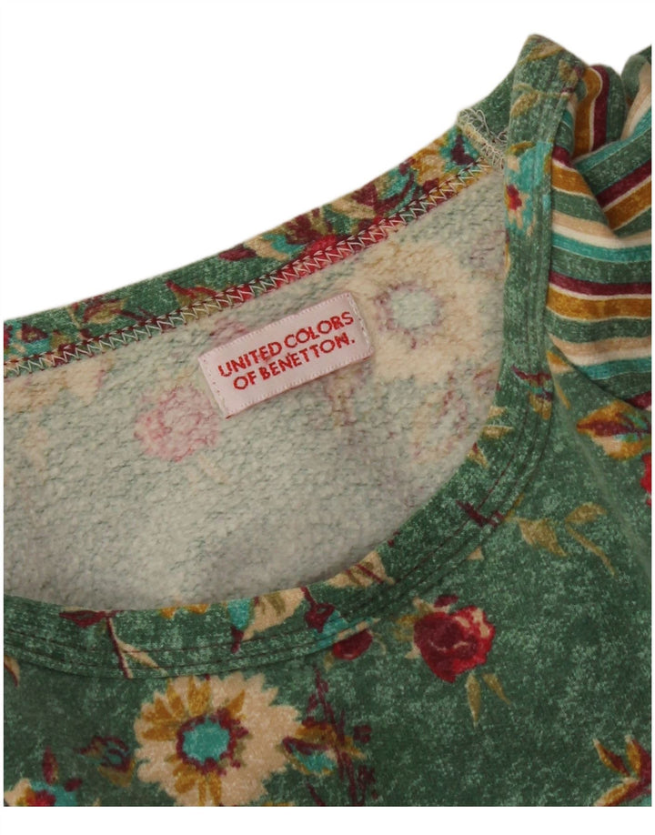 Женское платье-футболка с длинным рукавом BENETTON UK 14, средний зеленый цветочный принт