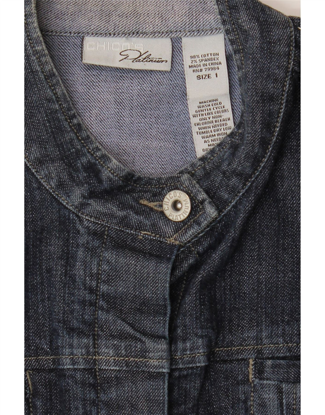 CHICO'S Womens Denim Jacket UK 14 Medium Navy Blue Cotton Vintage Chico's and Second-Hand Chico's from Messina Hembry 