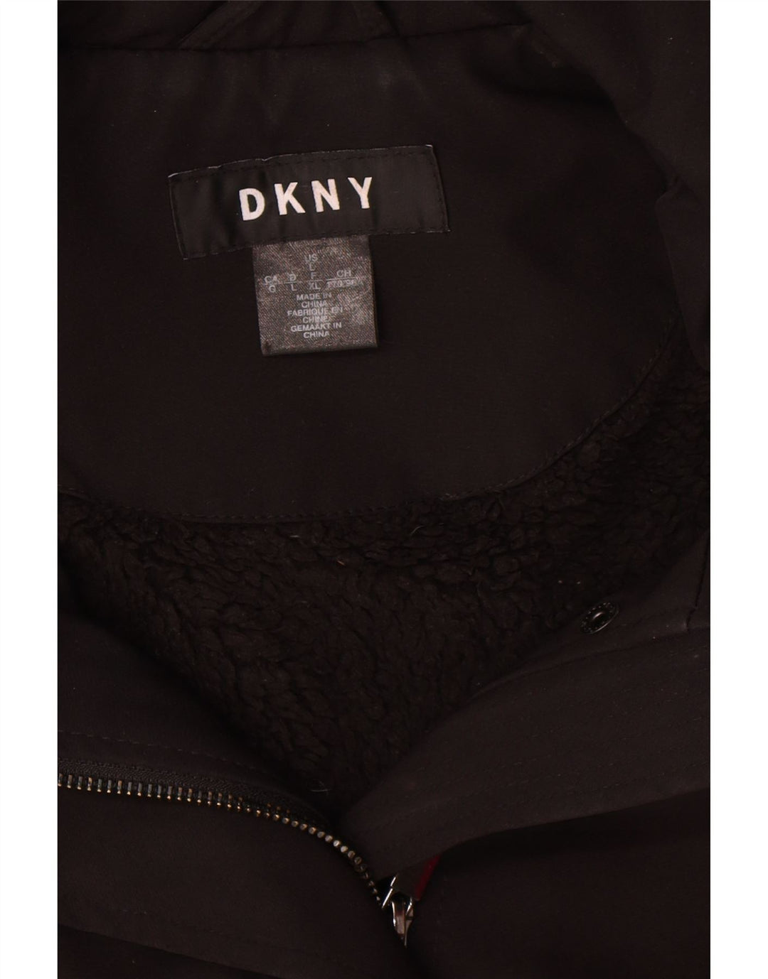Женское пальто из шерпы с капюшоном Dkny UK 16, большой черный полиэстер