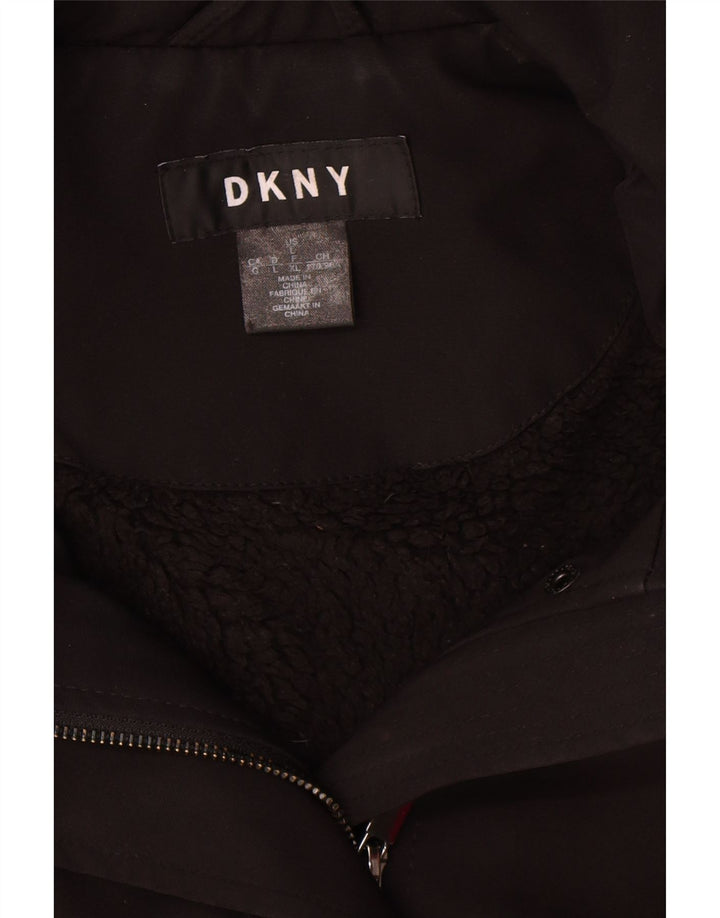 Женское пальто из шерпы с капюшоном Dkny UK 16, большой черный полиэстер