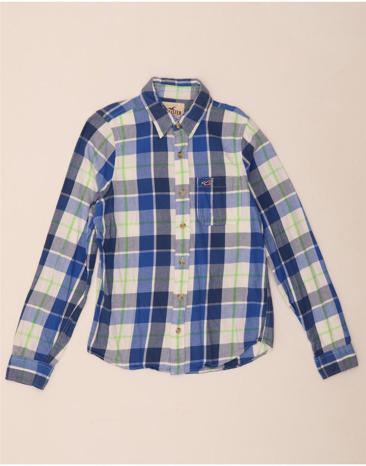 Мужская фланелевая рубашка Hollister, хлопковая синяя клетка среднего размера
