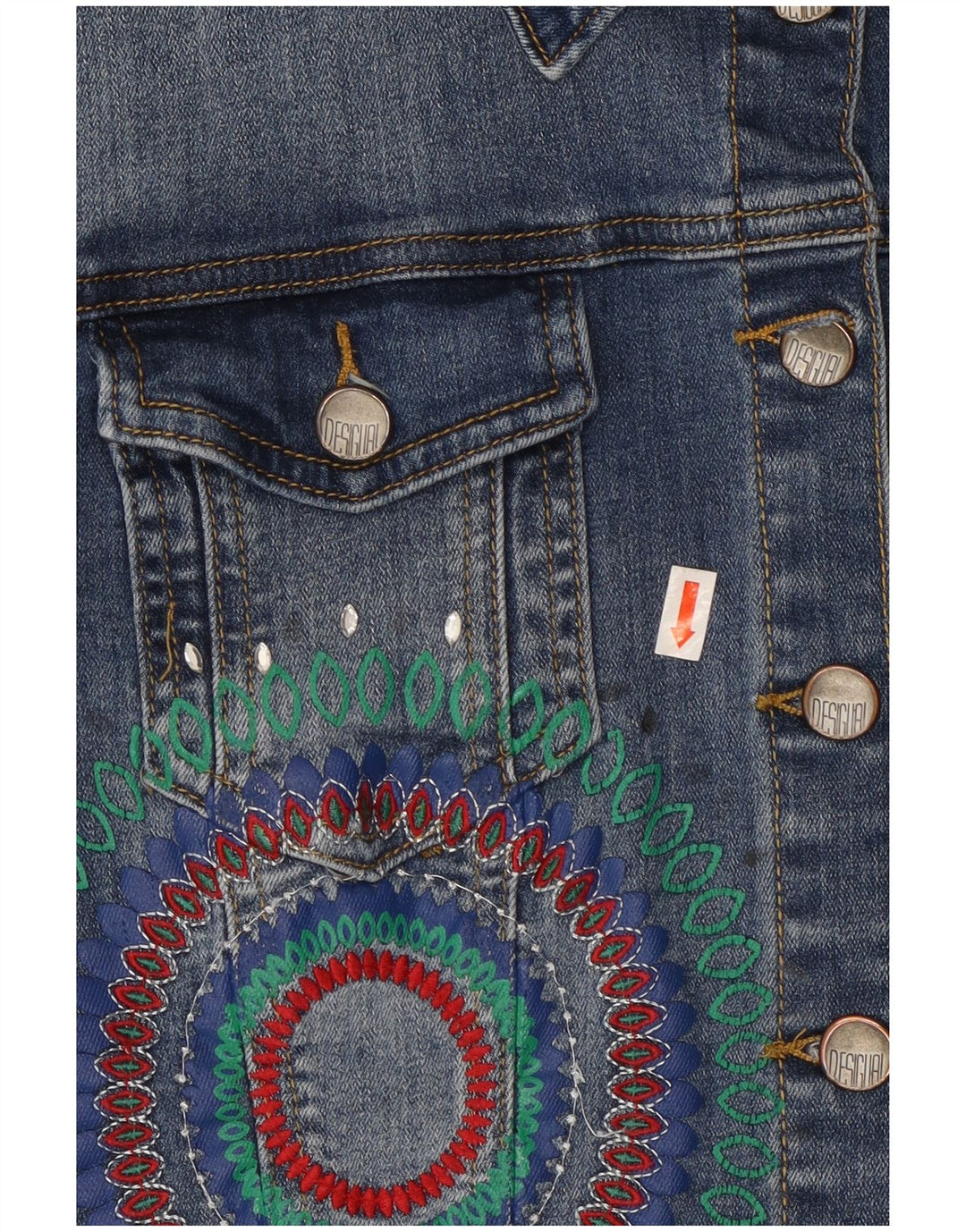 Женская укороченная джинсовая куртка Desigual с графическим рисунком EU 42, большой синий полиэстер