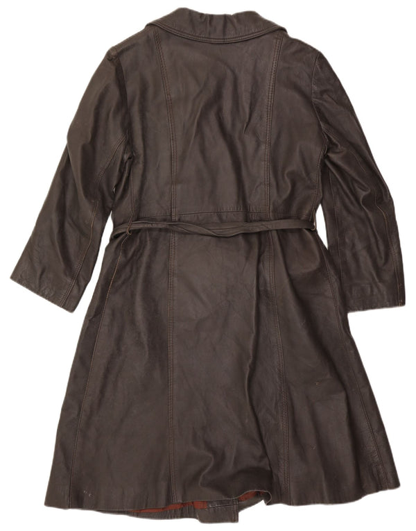 ВИНТАЖНОЕ Женское Кожаное Пальто UK 14 Средне-Коричневый