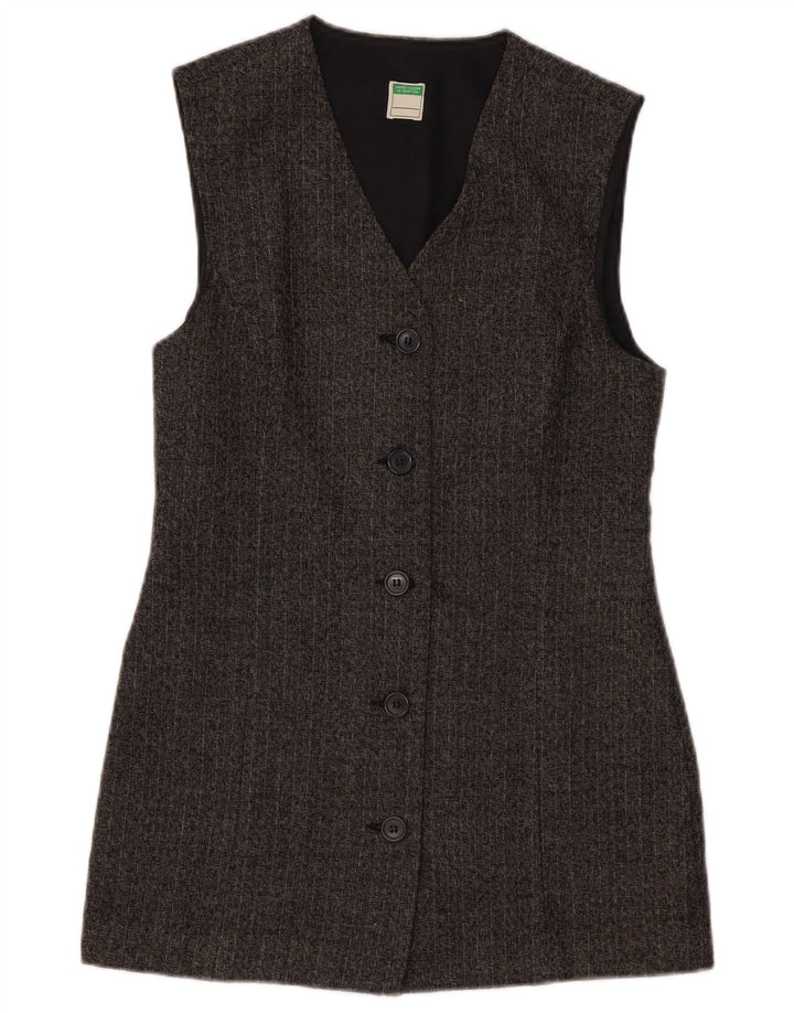 Женский удлиненный пиджак BENETTON UK 10, маленький серый в тонкую полоску