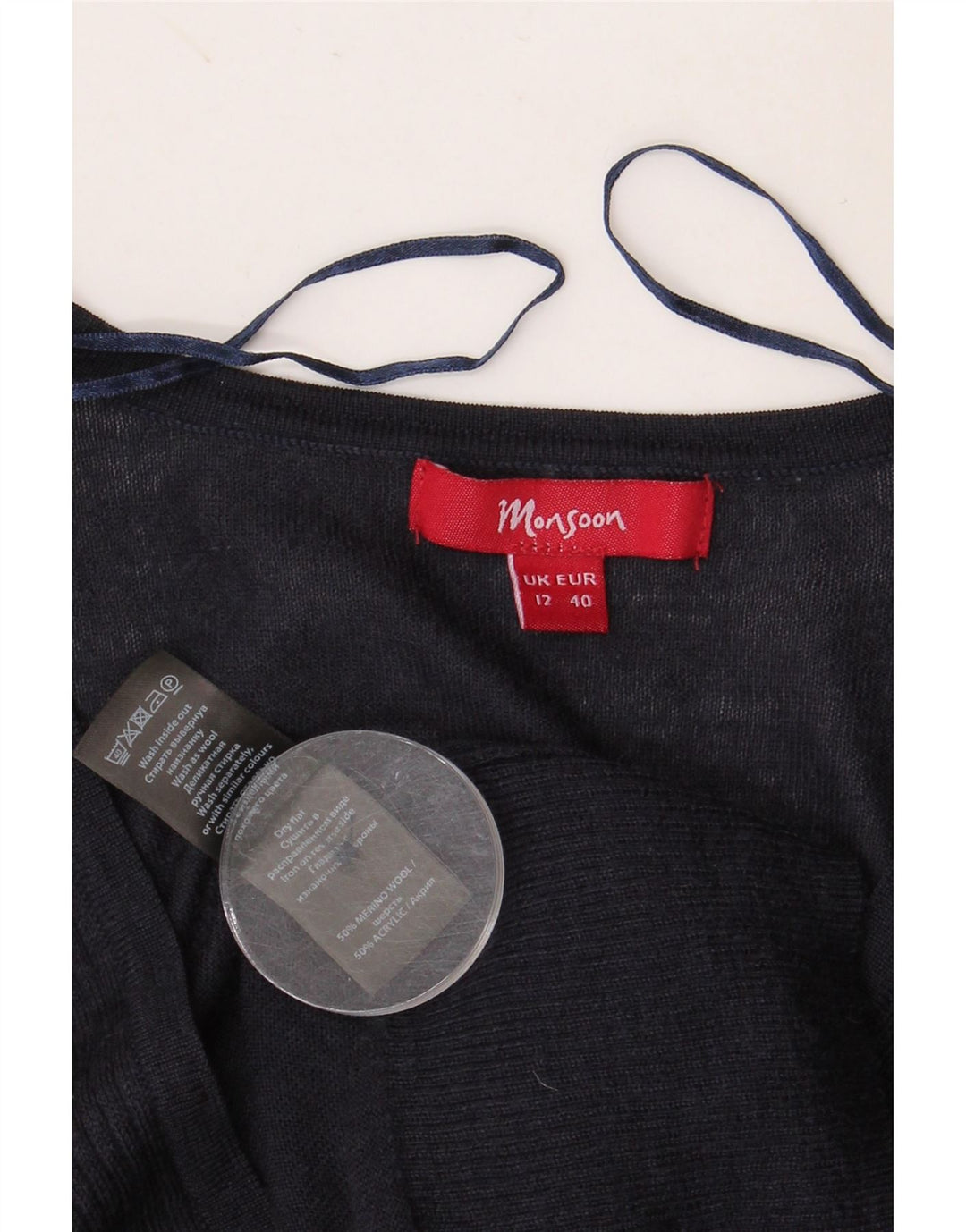 Женский кардиган Monsoon UK 12, средний темно-синий из мериносовой шерсти