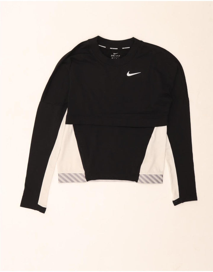 Женский беговой топ Nike с длинным рукавом UK 6 XS, черный полиэстер с цветными блоками