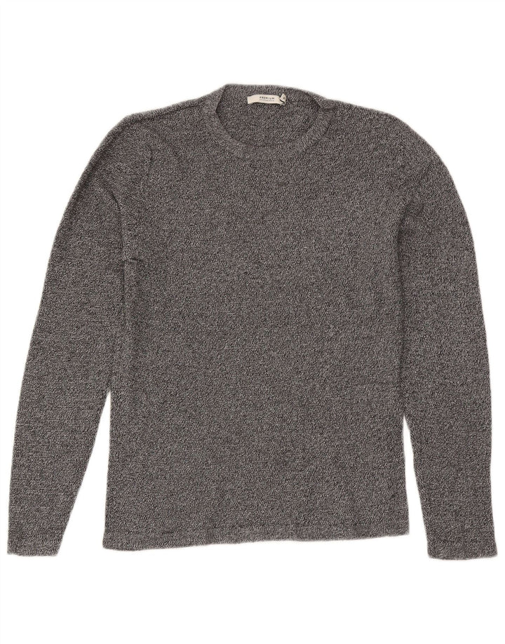 Мужской джемпер с круглым вырезом Jack & Jones, хлопковый свитер среднего серого цвета с крапинками