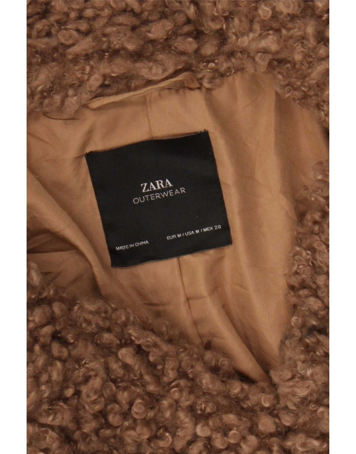 Женское пальто оверсайз из искусственного меха Zara UK 14, средний коричневый цвет