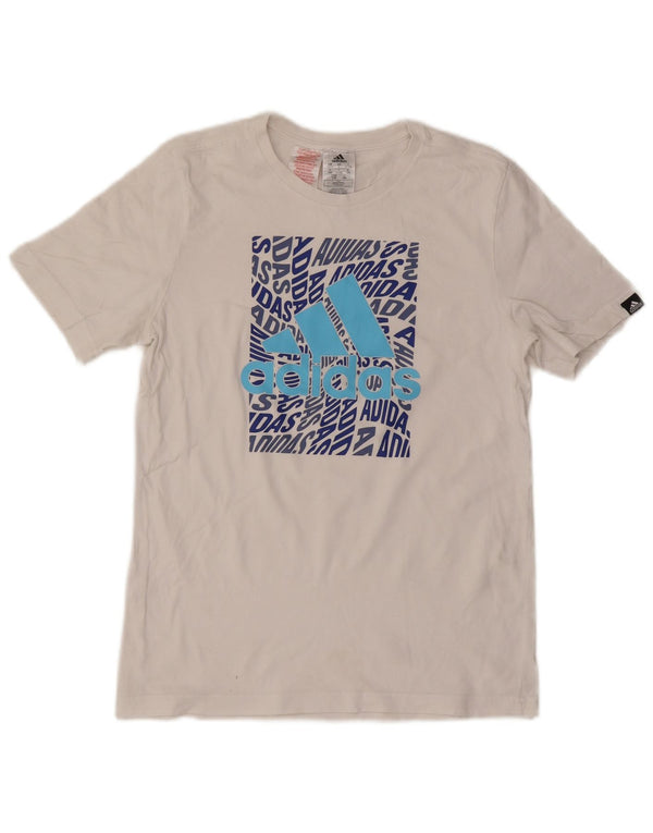 Футболка Adidas с рисунком для мальчиков, топ 13-14 лет, белый хлопок