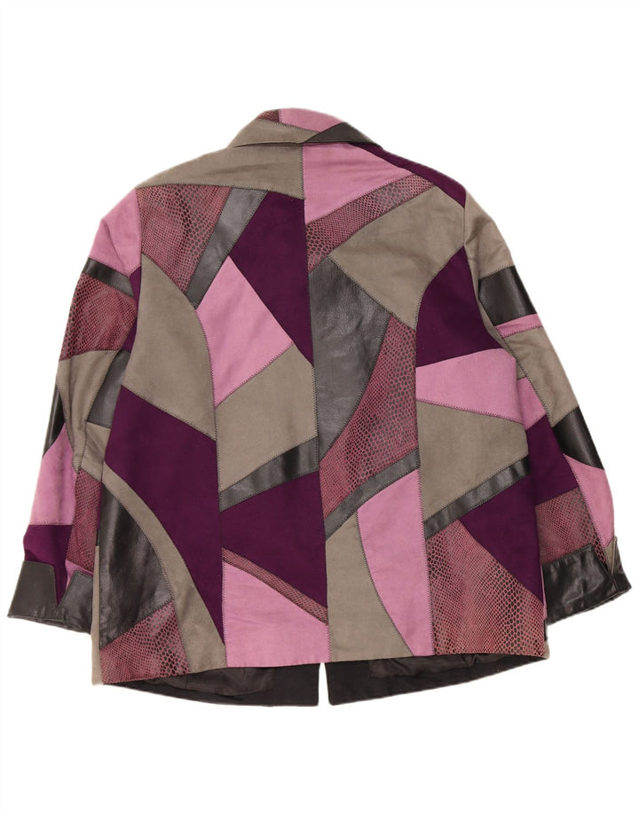 Винтажная женская кожаная куртка UK 18 XL, разноцветная лоскутная кожа