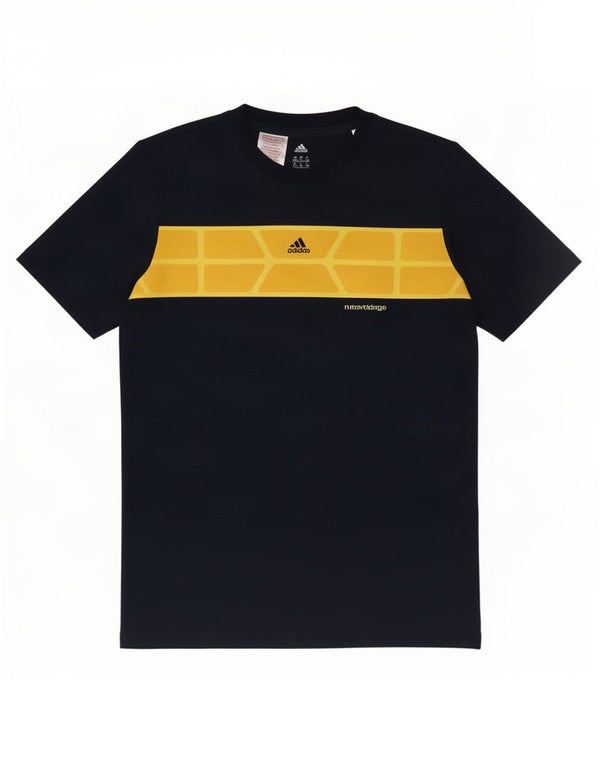 Футболка Adidas для мальчиков, топ 15–16 лет, темно-синий, полиэстер с цветными блоками