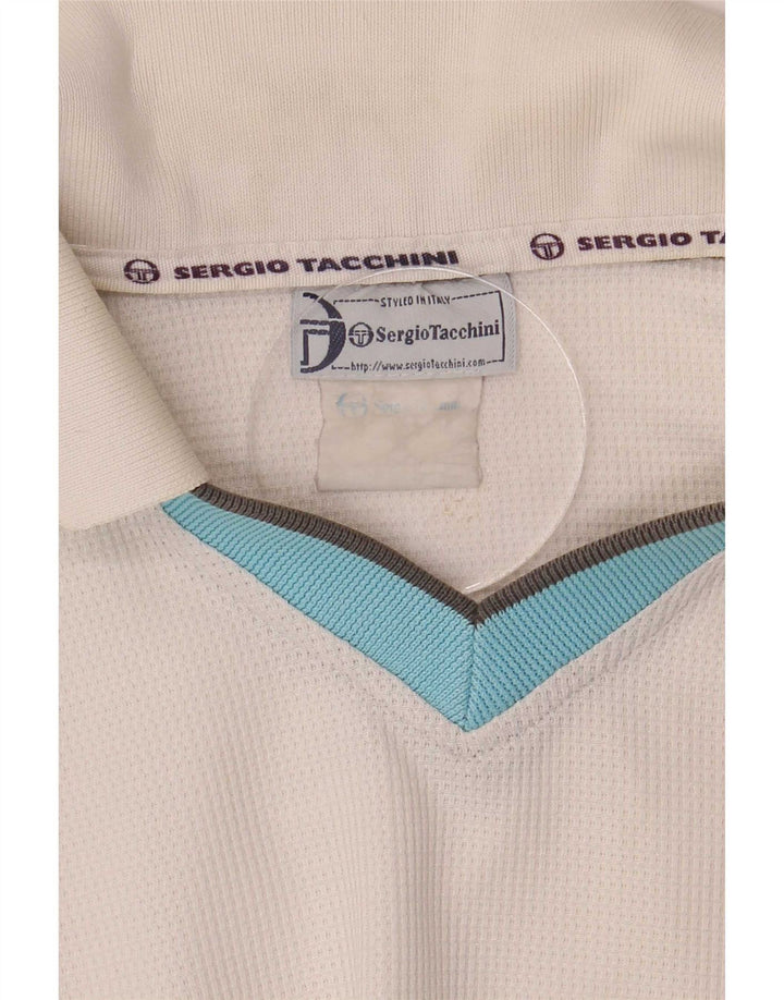 Мужская рубашка-поло Sergio Tacchini среднего белого цвета с цветными блоками