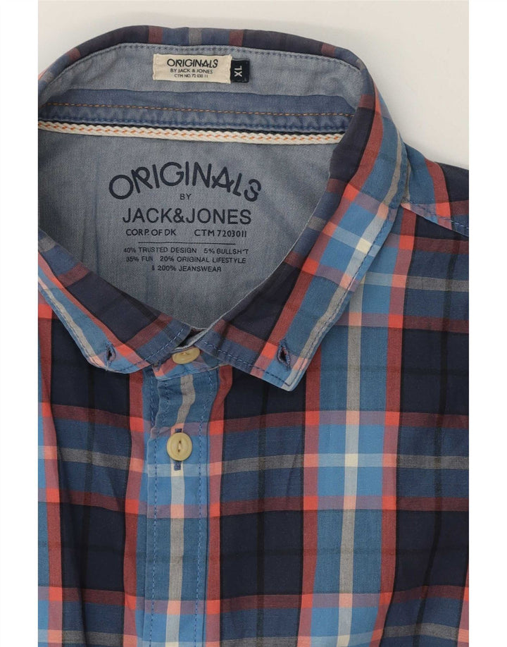 Мужская рубашка с коротким рукавом Jack & Jones XL темно-синяя клетка