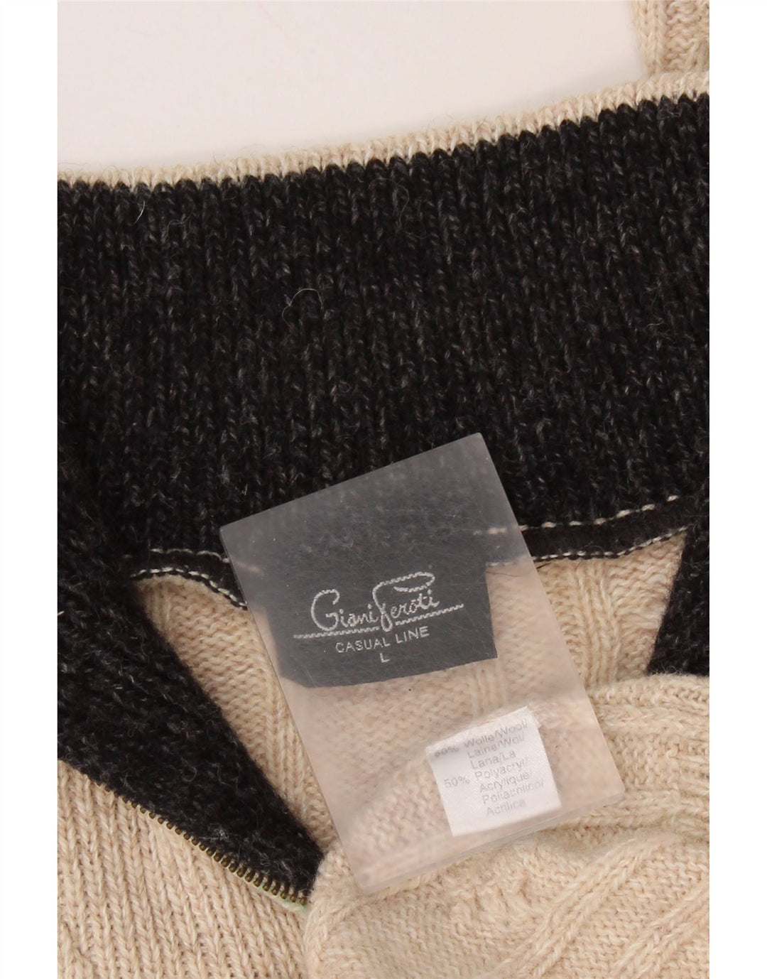 Мужской джемпер с воротником на молнии GIANI FEROTI, большой бежевый шерстяной свитер