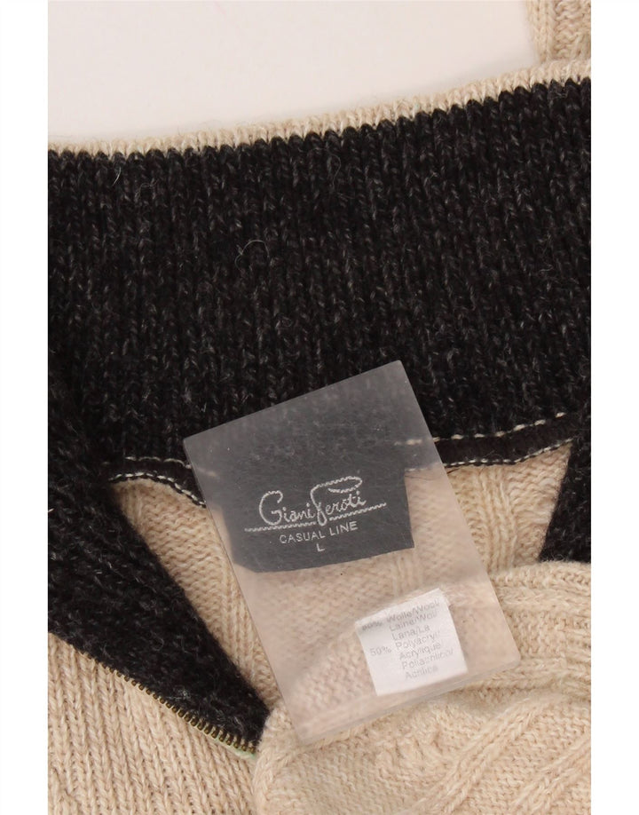 Мужской джемпер с воротником на молнии GIANI FEROTI, большой бежевый шерстяной свитер